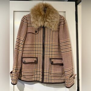 Tory Burch plaid coat with removable fur